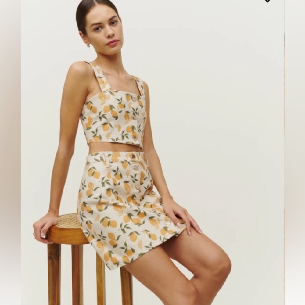 Reformation Lemon Print Skirt - Cream and Yellow